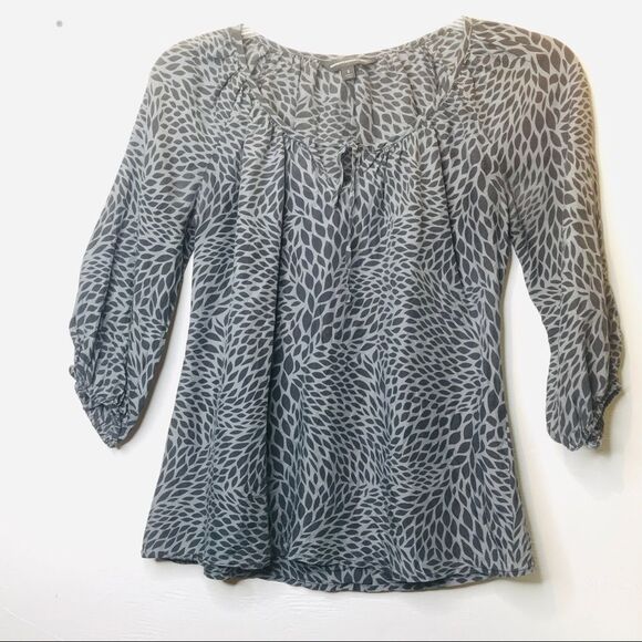 2/$20 Express Design Studio Black Leaf Print Grey Peasant Blouse - Picture 2 of 6